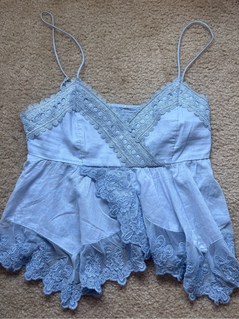 Light Blue Lace Trim Spaghetti Strap Women's Top Abercrombie